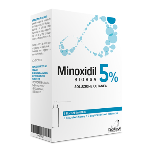 Minoxidil biorga (laboratoires bailleul) soluz cutanea 3 flaconi 60 ml 5%